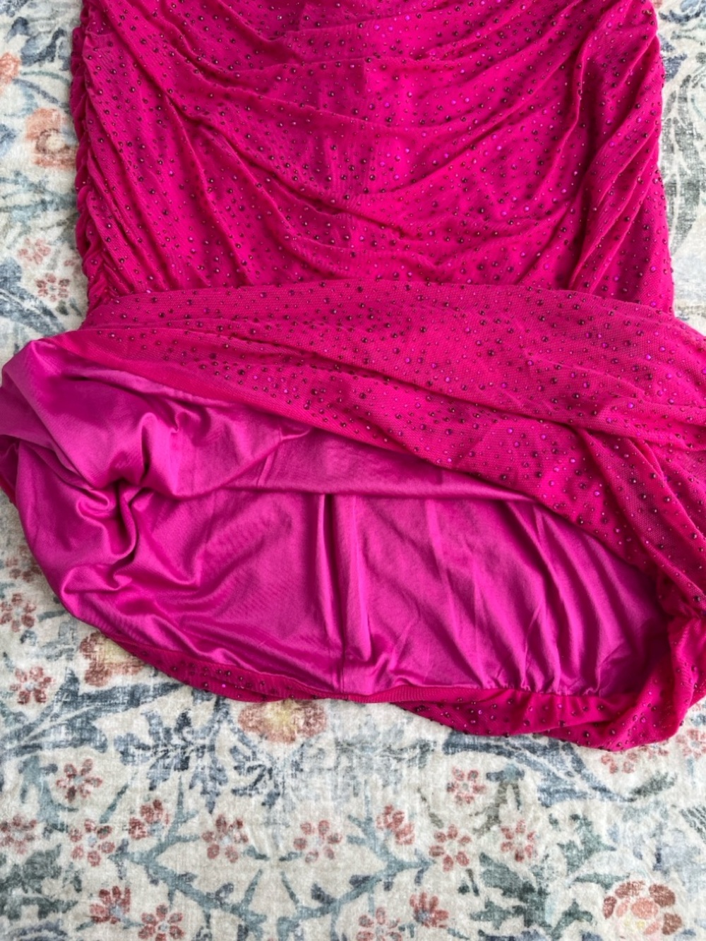 Diamond Rhinestone Ruched Mini Dress - Fuchsia - Picture 8 of 12